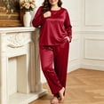 thumbnail image 4 of SHTXOZHI Women's Plus Size Satin Pajamas Set Long Sleeve Long Sleepwear Elastic Loose Loungewear Solid Color Homewear, 4 of 9