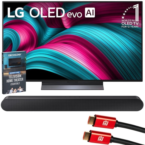LG 48 Inch C5 Series OLED evo 4K UHD Smart webOS TV (2025) OLED48C5PUA Bundle with Samsung 3.0ch All-in-One Soundbar, 2x HDMI Cable and Deco Gear Home Theater Beginner's Guide