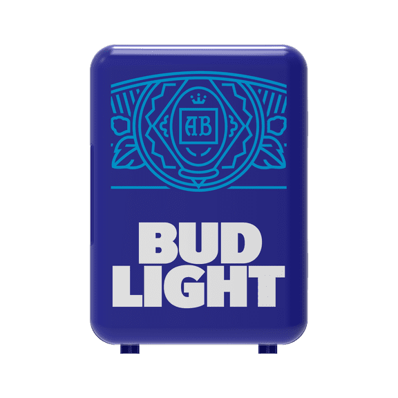 Bud Light 6 Can Mini Beverage Refrigerator, 4 Liter Personal Fridge with AC/DC Adapters, Blue MIS137BULT