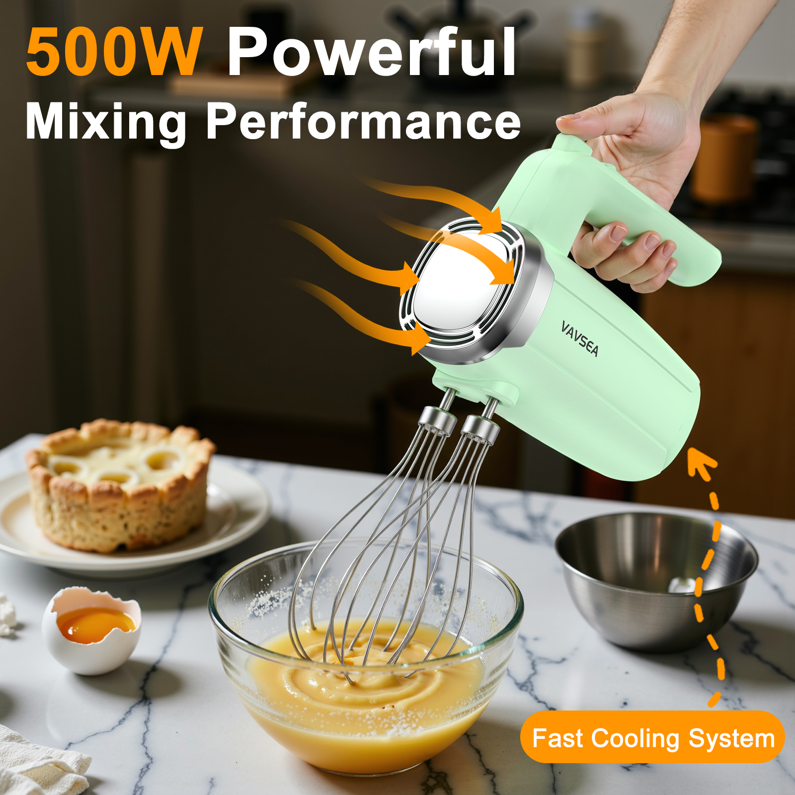 VAVSEA 500W Electric Hand Mixer with 32 Attachments, Green photo 3