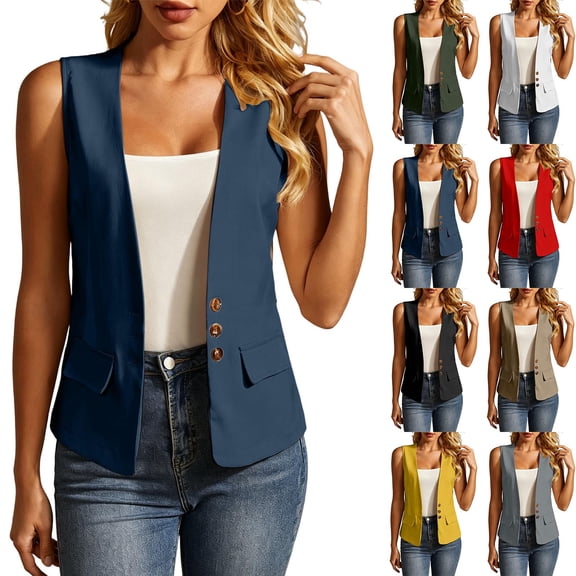 Ashirexll Womens Casual Tops Solid Color Casual Fashion Sleeveless Cardigan Coat Outerwear Top for Spring Summer