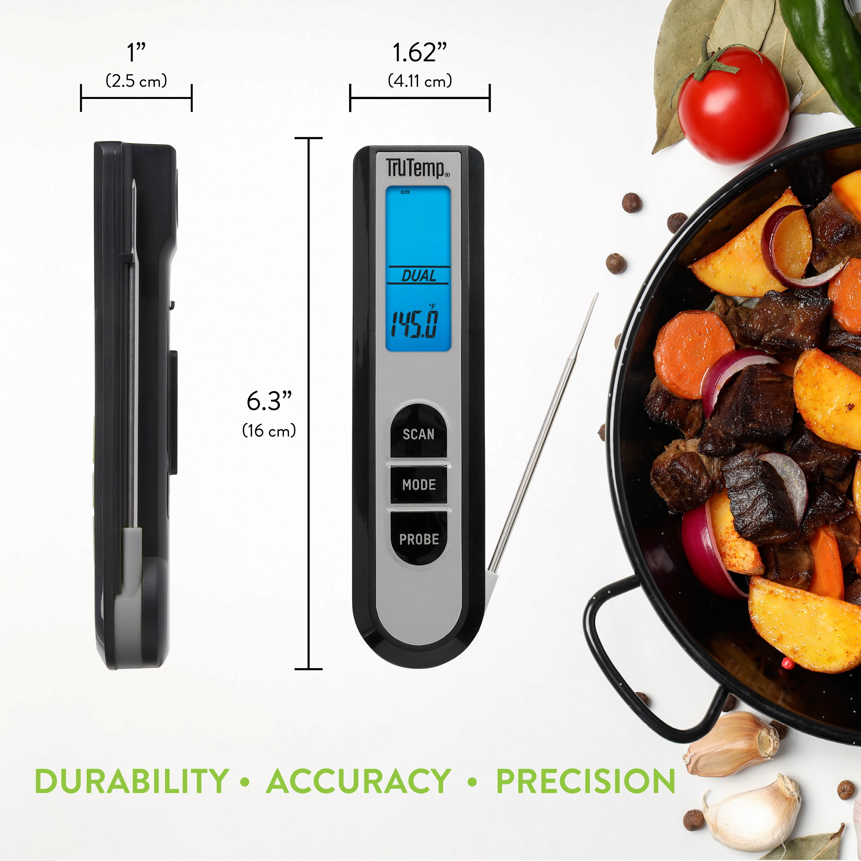 TruTemp Battery Powered Dual Function Infrared Digital Thermometer Plus Meat Probe, Gray