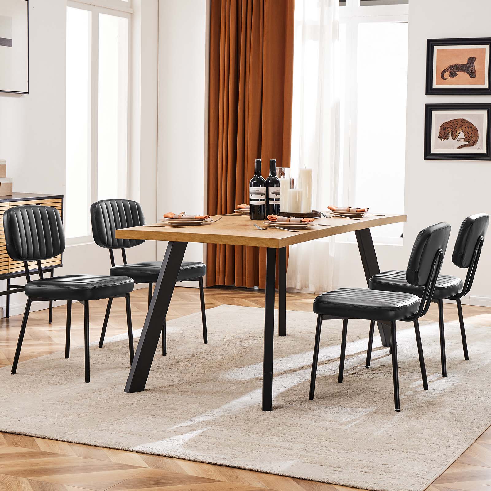 CONCETTA Mid-century Modern Dining Chairs, Kitchen Chairs Set of 4, Black