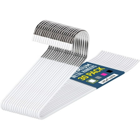 Metal Pants Hanger Set - 30 Pieces Elegant Non-Slip Closet Space Saving Hanger Set for Pants, Trouser, Blankets, and Jeans with Open Ended Sleek Design - White