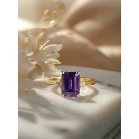 Natural Amethyst Gemstone Ring Woman And Mens Birthstone Gift Ring Promise Ring