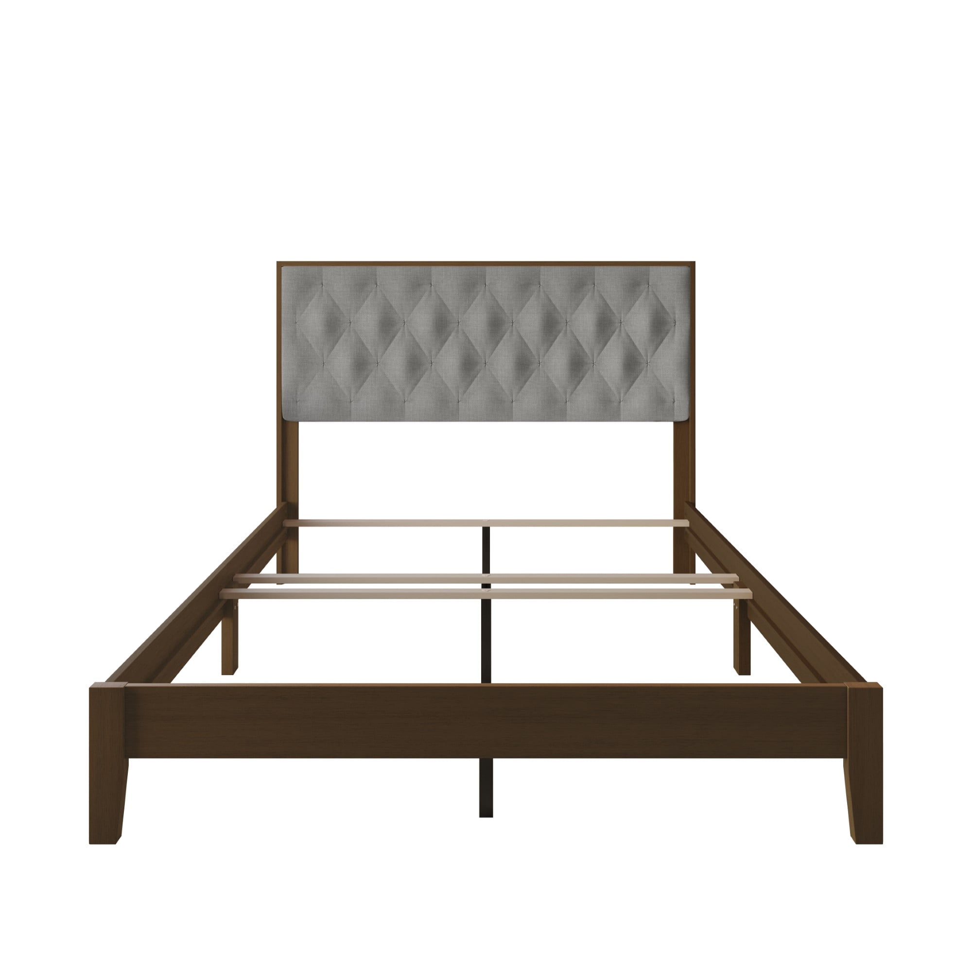 Home Design Kankakee Brown/Dark Gray Twin Solid Wood Panel Bed with Upholstered Foam-Padded Headboard, Adult, Bedroom