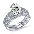 thumbnail image 2 of Oval Cut Diamond Bridal Ring Set, Solitaire Diamond Ring With Half Eternity Wedding Band, Milgrain Shank Diamond Ring Set, 925 Sterling Silver, 2.6 Ct Simulated Diamond, Wedding Ring Set, 2 of 3