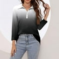 thumbnail image 5 of Scyoekwg 3/4 Sleeve Tunic Tops for Women Zipper Turndown Collar Shirts Lightweight Tops for Women Trendy Tshirt Loose Gradient Color Dressy Casual Blouses (Black,L), 5 of 7