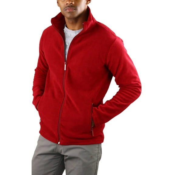 ToBeInStyle Men's Zip Up Long Sleeve High Collar Polar Fleece Jacket - Burgundy - 3X-Large