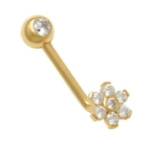Anygolds 14K REAL Solid Gold Round CZ Flower Ball L Shaped Christina Vaginal Venus Genital 14 Gauge - MBJ4499-CZY Yellow Gold