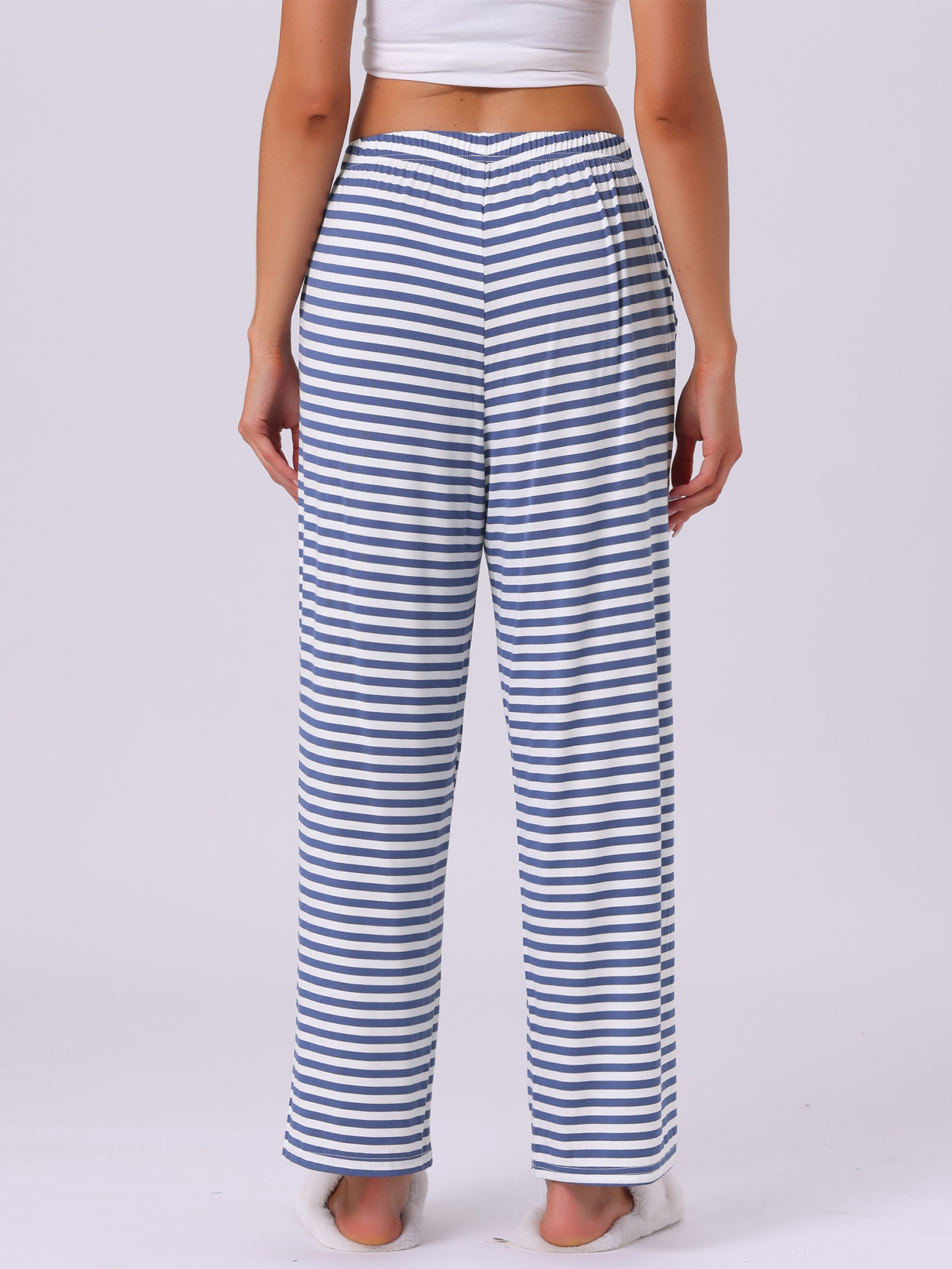 DARING DIVA Women's Flowy Cotton Wide Leg Lounge Pants L Black Stripe