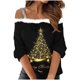thumbnail image 2 of Puntoco Camiseta con estampado navideño de hombros descubiertos y estilo casual para mujer, 2 of 5