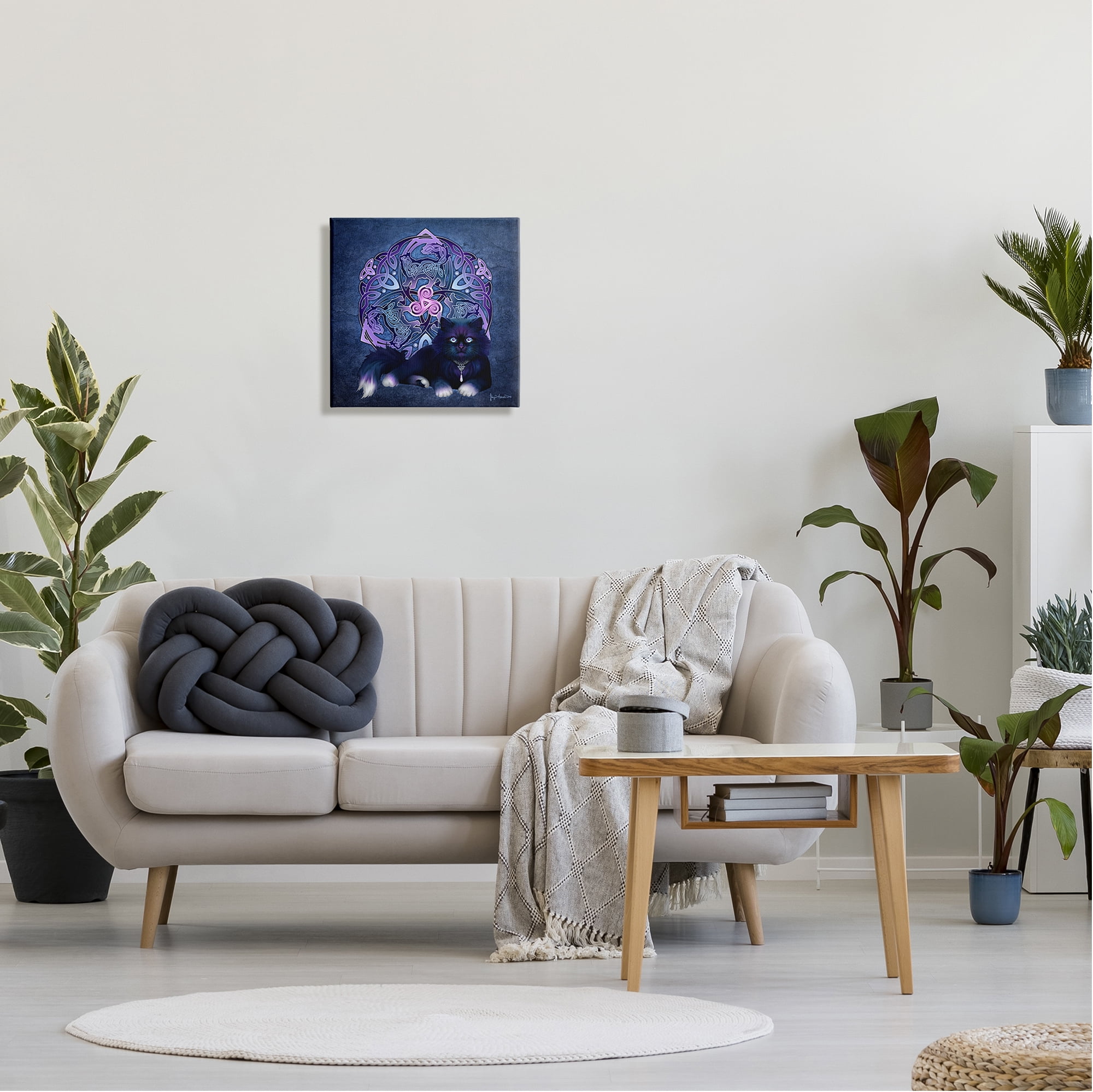 Stupell Industries Celtic Black Cat Fractal Animals & Insects Painting Gallery Wrapped Canvas Art Print Wall Art, 17 x 17