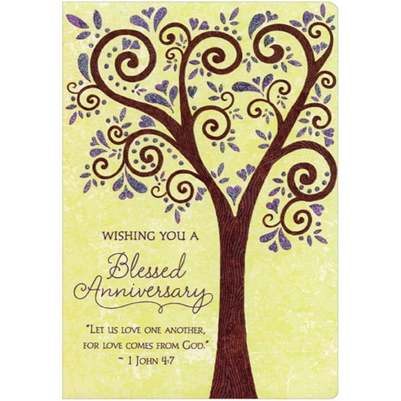 Designer Greetings Tree with Swirling Branches and Heart Shaped Leaves Die Cut Religious Marriage: Wedding Anniversary Congratulations Card for Couple