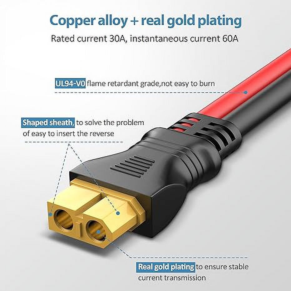 Solar Panel Plug to XT60 Charge Cable,PixelMan 10AWG(9.8ft)Solar Connector to XT60 Cable With Upgraded XT60 Adapter, Solar Extension Cable for Ecoflow River/Deta,for Portable Power Station,Generator
