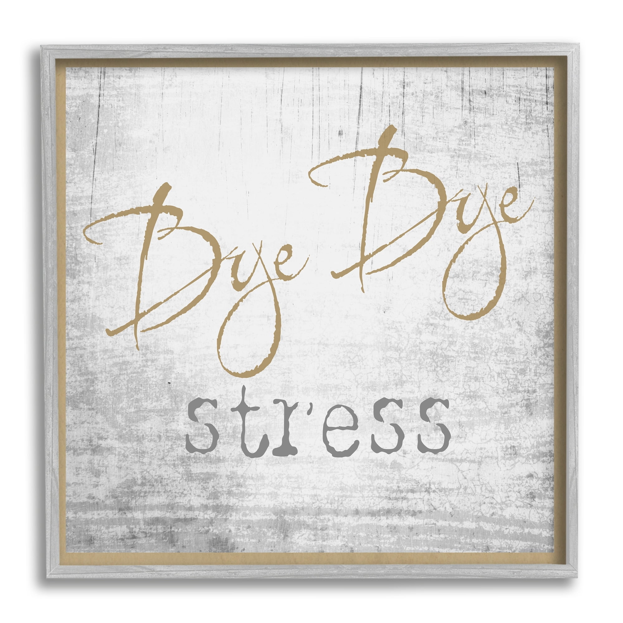 Stupell Industries Bye Stress Rustic Distressed Birch Pattern Border Graphic Art Gray Framed Art Print Wall Art, Design by Graffitee Studios