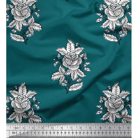 Soimoi Cotton Voile Fabric Leaves & Floral Block Print Fabric by Yard 56 Inch Wide