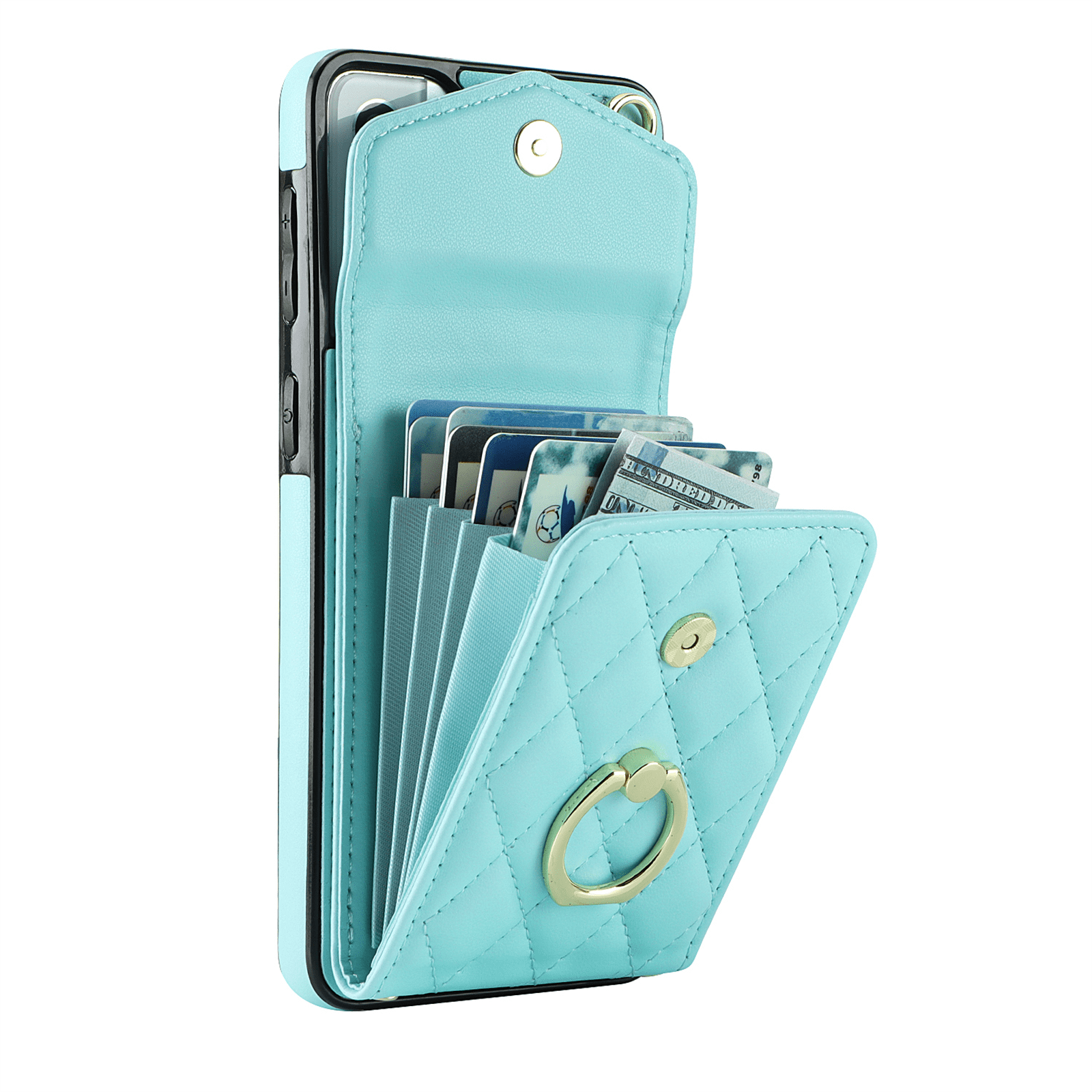 Asuwish Wallet RFID Blocking PU Leather Cell Phone Case with Tempered Glass Screen Protector, Wrist Strap for Samsung Galaxy S21, Teal