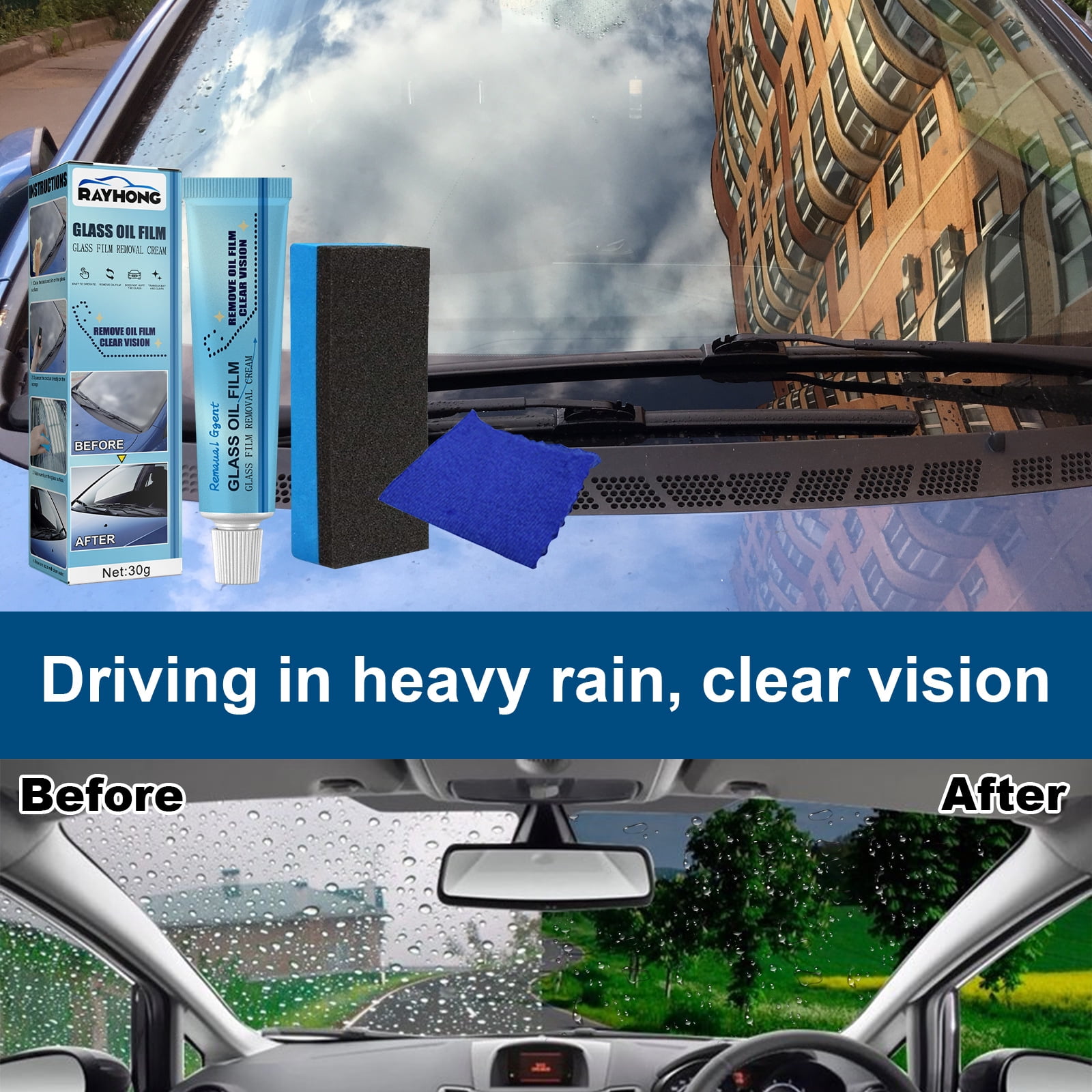 150g Car Glass Oil Film Remover, Windshield Glass Cleaning Agent, Anti-Rain  & Anti-Fog, Polishing Scratch Repair Tool