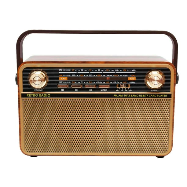Radio FM estéreo inalámbrica Bluetooth de madera con tarjeta multifrecuencia portátil vintage