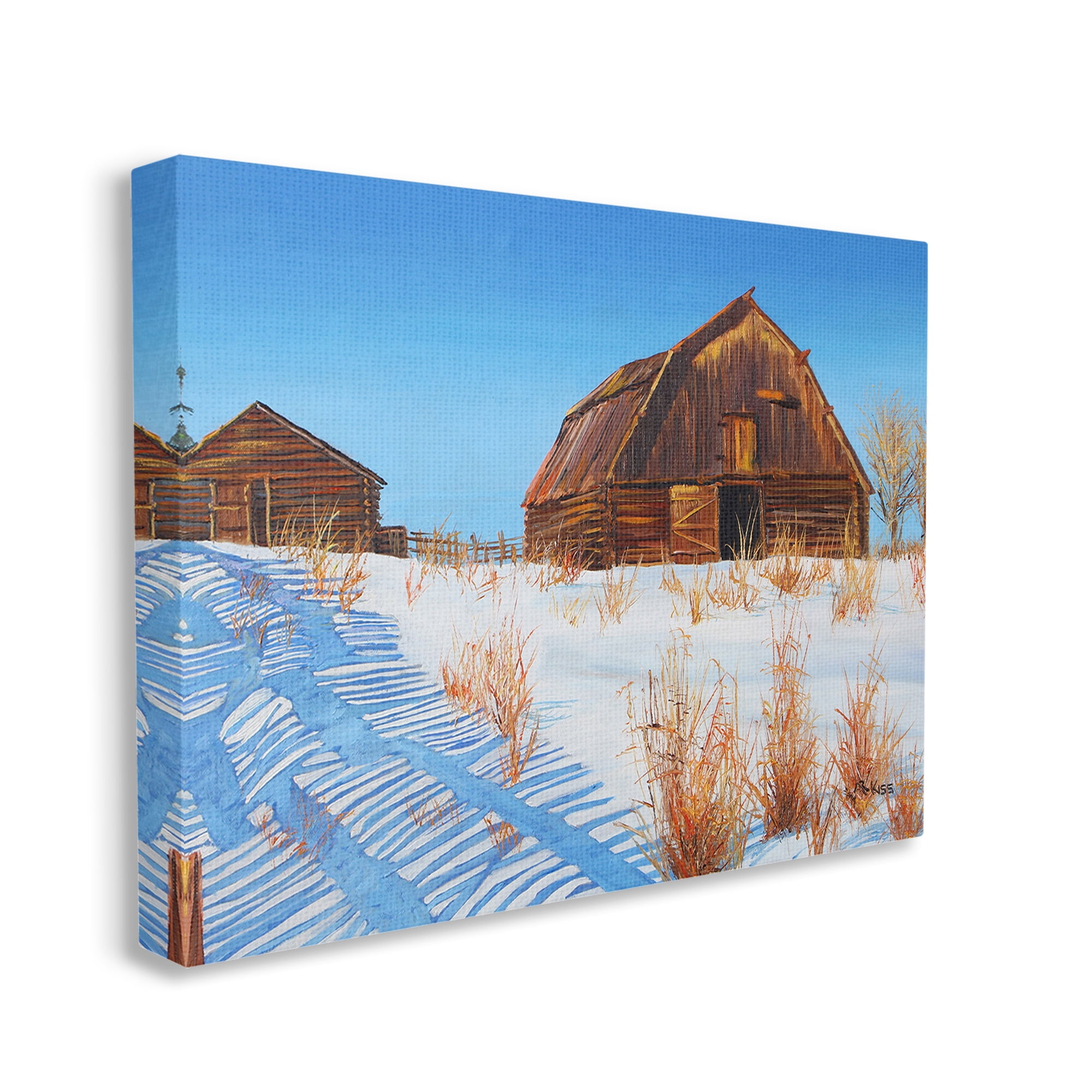 Stupell Industries Winter Country Barn Landscape Painting Gallery Wrapped Canvas Art Print Wall Art, 40 x 30