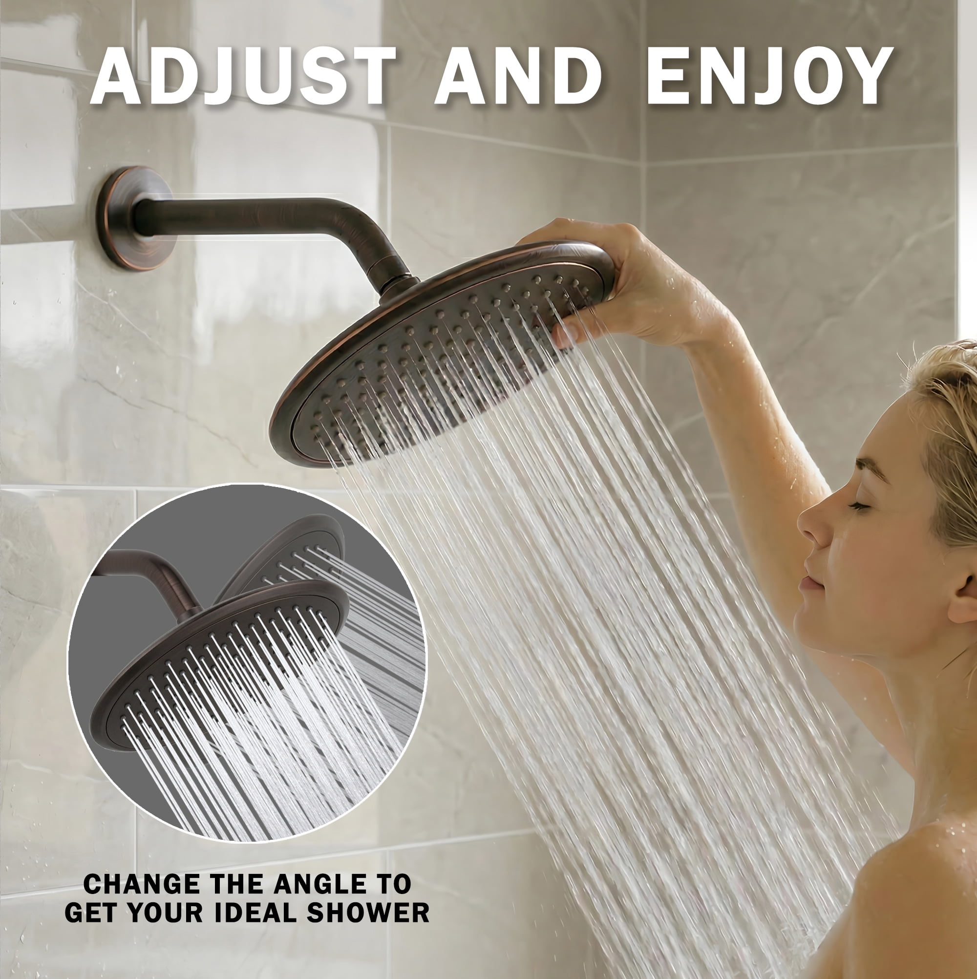 Aqua Elegante Waterfall Shower Head for High Flow Rain Showers - 2.5 GPM - Oil-Rubbed Bronze