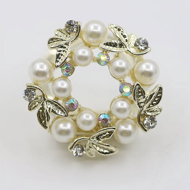 Visland Elegant Faux Pearl Rhinestone Scarf Ring Silk Scarf Buckle Clip Jewelry