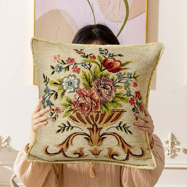 Fiudx Almohada Europea con Diseño Floral En Relieve, Suave Respaldo de Algodón, Elegante Decoración para El Hogar, Versátil para Sofá Cama, Ideal para Sala de Estar y Dormitorio, Fácil de Limpiar.