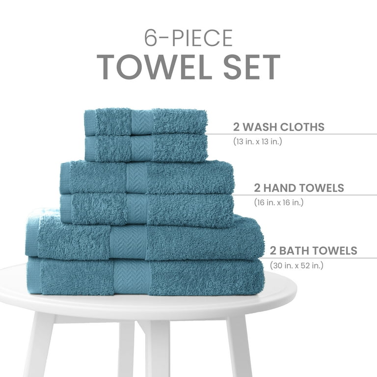 Martex Luxury 6 Piece 100 Ringspun Cotton Towel Set Highly Absorbent Soft 500 GSM Blue Walmart