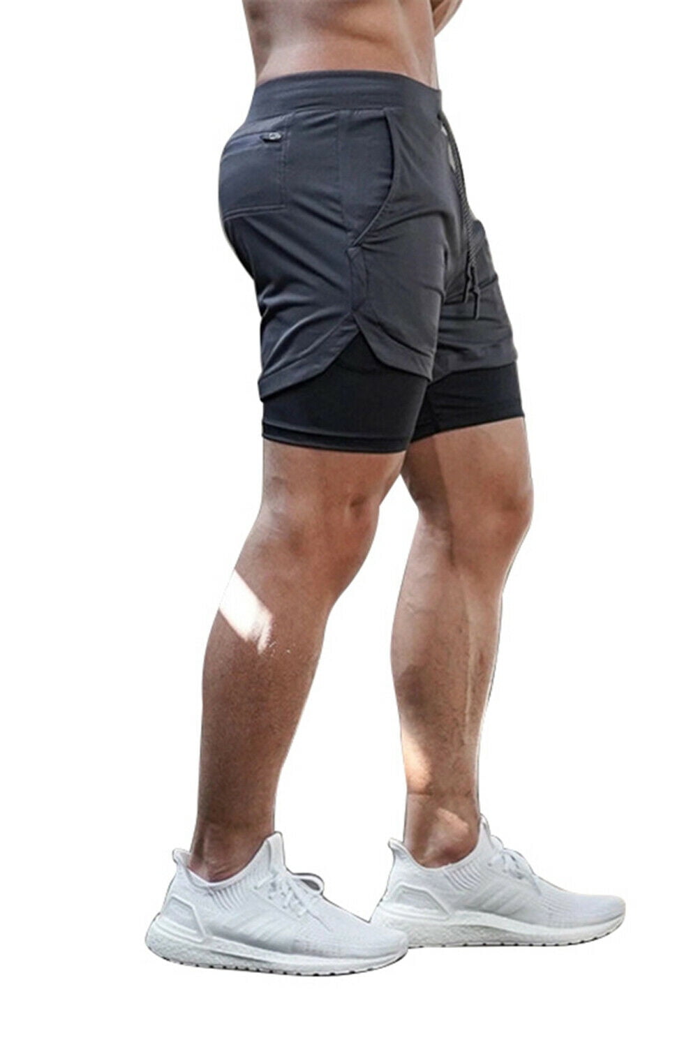 Buy Men'S Polyester 2-In-1 Workout Gym Shorts - Grey Online