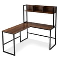 thumbnail image 2 of Demi Bonn Reversible L-Shaped Corner Desk with Storage Bookshelf, Small Home Office Desk Study Writing Table, Walnut, 2 of 10