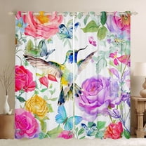 Feelyou Hummingbird Flower Curtains Pack of 2 (42x84 Each), Chinese Curtains Blackout
