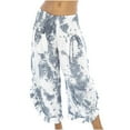 thumbnail image 2 of Snoarin Summer Plus Size Pull On Capris for Women Casual Pants With Eastic Waist, Solid Color Splashed Ink Print, Tie Dyed Ink, Seven Point Loose Wide Leg Pants Trousers for Women on Clearance, 2 of 4