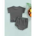 thumbnail image 4 of Franhais Baby 2pcs Outfits, Solid Color Round Neck Short Sleeve Tops + Elastic Waist Shorts Set, 4 of 9