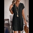 thumbnail image 4 of Vestido de para Mujer, Verano, Informal, Corta, Cuello en V, Midi, Abotonado, Camisero. Negro L, 4 of 6