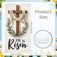 thumbnail image 2 of Wooden Crucifix Resurrection Banner White Fabric Easter Display Green Leaves Red Berries Christian Backdrop for Easter Celebration Church Events Religious Gatherings, 2 of 7