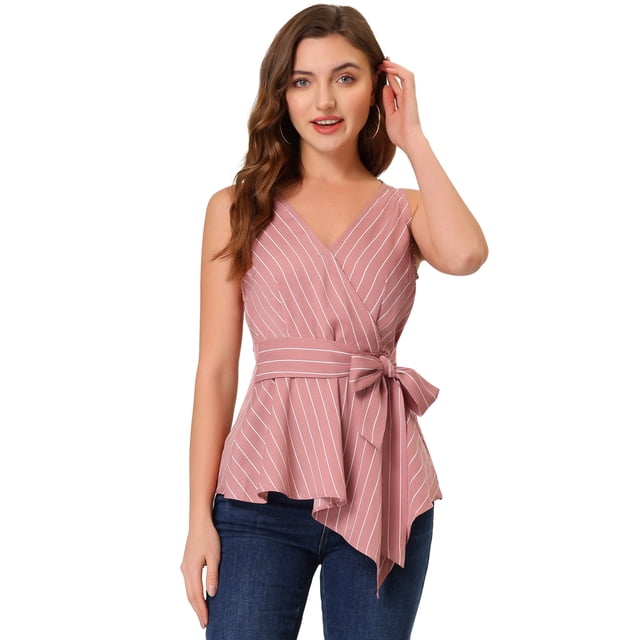 INSPIRE CHIC Top peplum envolvente con dobladillo asimétrico en la cintura con cuello en V sin mangas para mujer Rosa Oscuro M