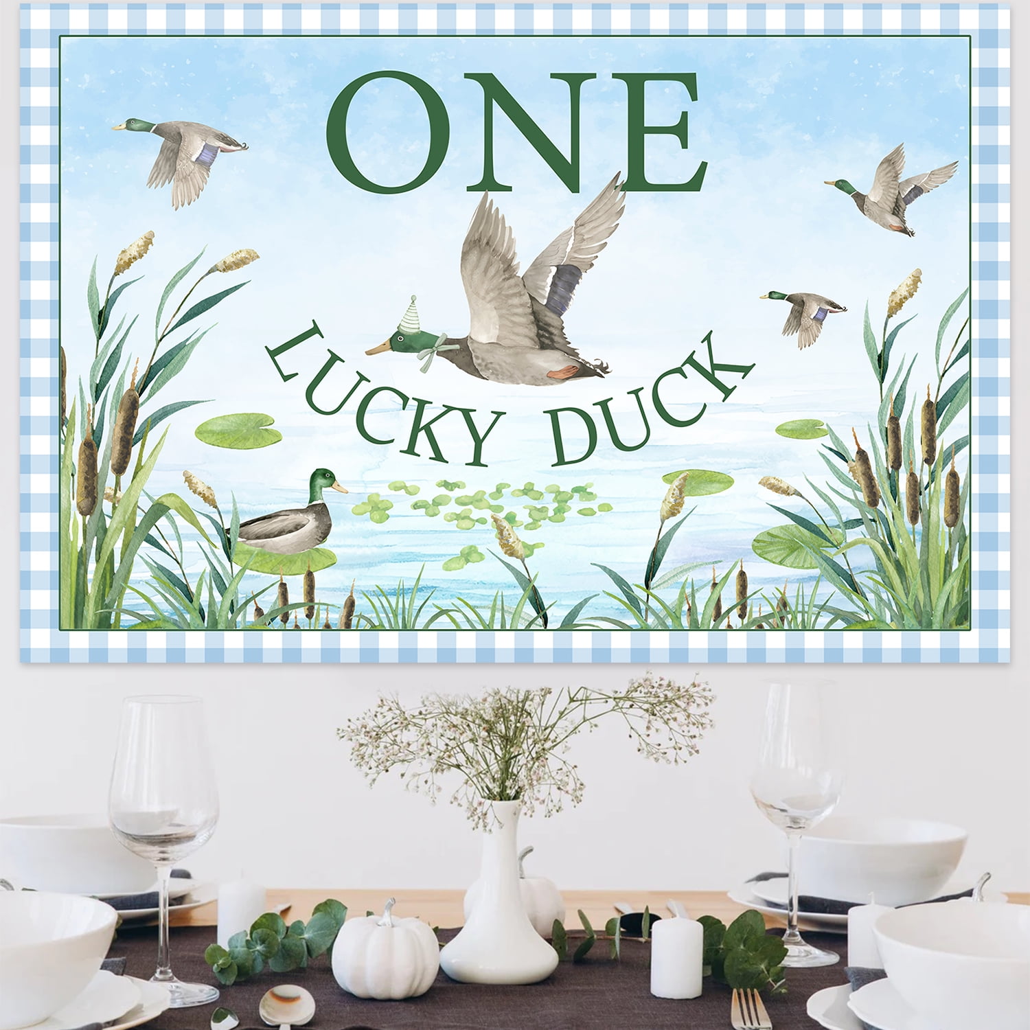 Duck Hunting First Birthday Decorations, One Lucky Duck Backdrop Mallard Duck Balloon Garland Arch Kit for Boys 1st Birthday Party Supplies