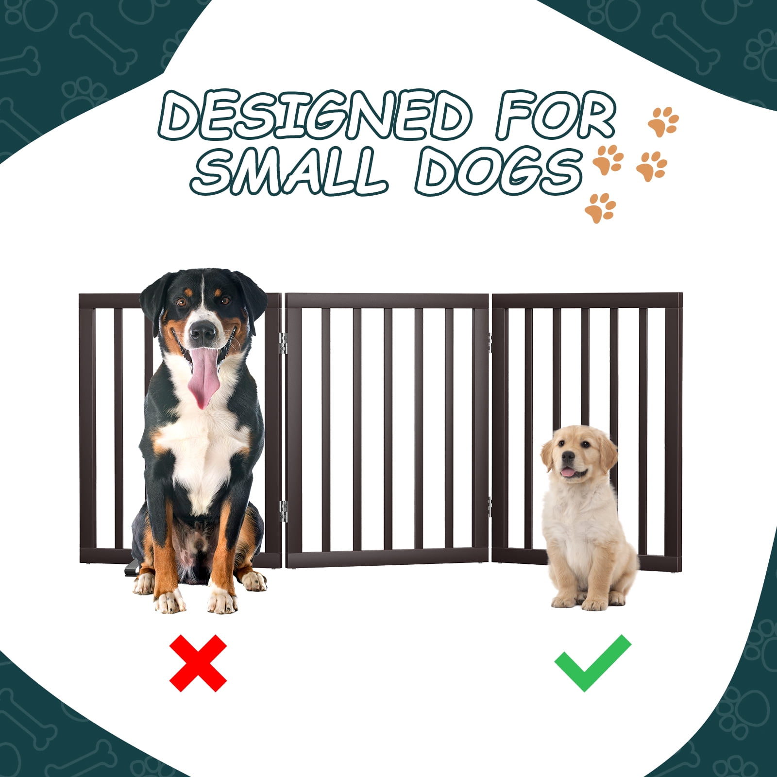 Algherohein Dog Gate for Inside,Bamboo Freestanding Pet Gate for Doorways,24" Brown