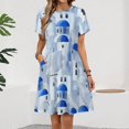 thumbnail image 2 of Santorini Island in The Greece Short Sleeve Dress Women Summer Evening Dresses Ladies Sundress, 2 of 7