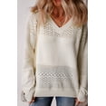 thumbnail image 4 of I AM A FASHION JUNKY White Eyelet Pattern Detail V Neck Drop Shoulder Sweater (White, 2XL, 100%Polyester), 4 of 8