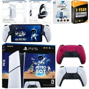 Sony PlayStation 5 Astro Bot Slim Digital Bundle with Disc Drive, Pulse Elite Headset, Extra Controller, PlayStation Portal, MightySkins Voucher and 1 Year Extended Warranty - Cosmic Red