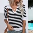 thumbnail image 6 of Elainilye Fashion Womens Blouses Casual Summer Short Sleeve V-Neck Blouses Plaid Shirt Tops,Black, 6 of 9