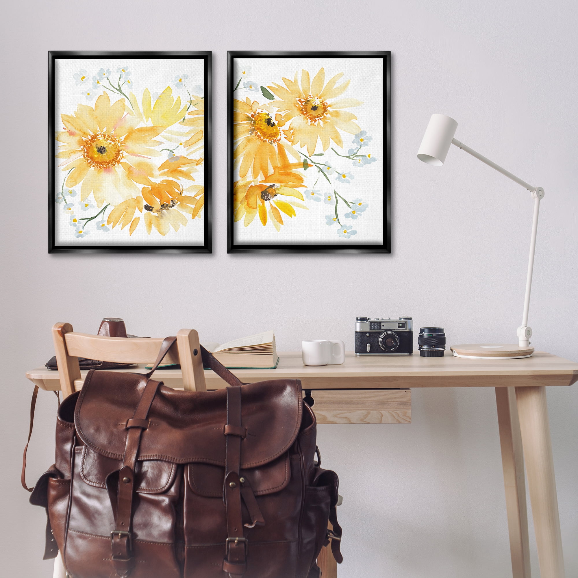 Stupell Industries Watercolor Black Eyed Susans Plants & Flowers Painting Black Floater Framed Canvas Art Print Wall Art, 31 x 25, Set of 2