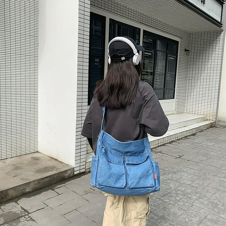 FunnyBeans Denim Purses & Handbags for Women, Unique Jean Hobo Tote Bag  Aesthetic Denim Shoulder Crossbody Messenger Bag (Style A Light Blue)