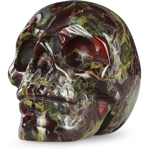 2 Inch Dragon Bloodstone Crystal Skull Decor Figurine Crystals and Healing Stones Statue Carved Human Skull Head Sculpture Ornament for Home Kitchen,Art Room Decoration