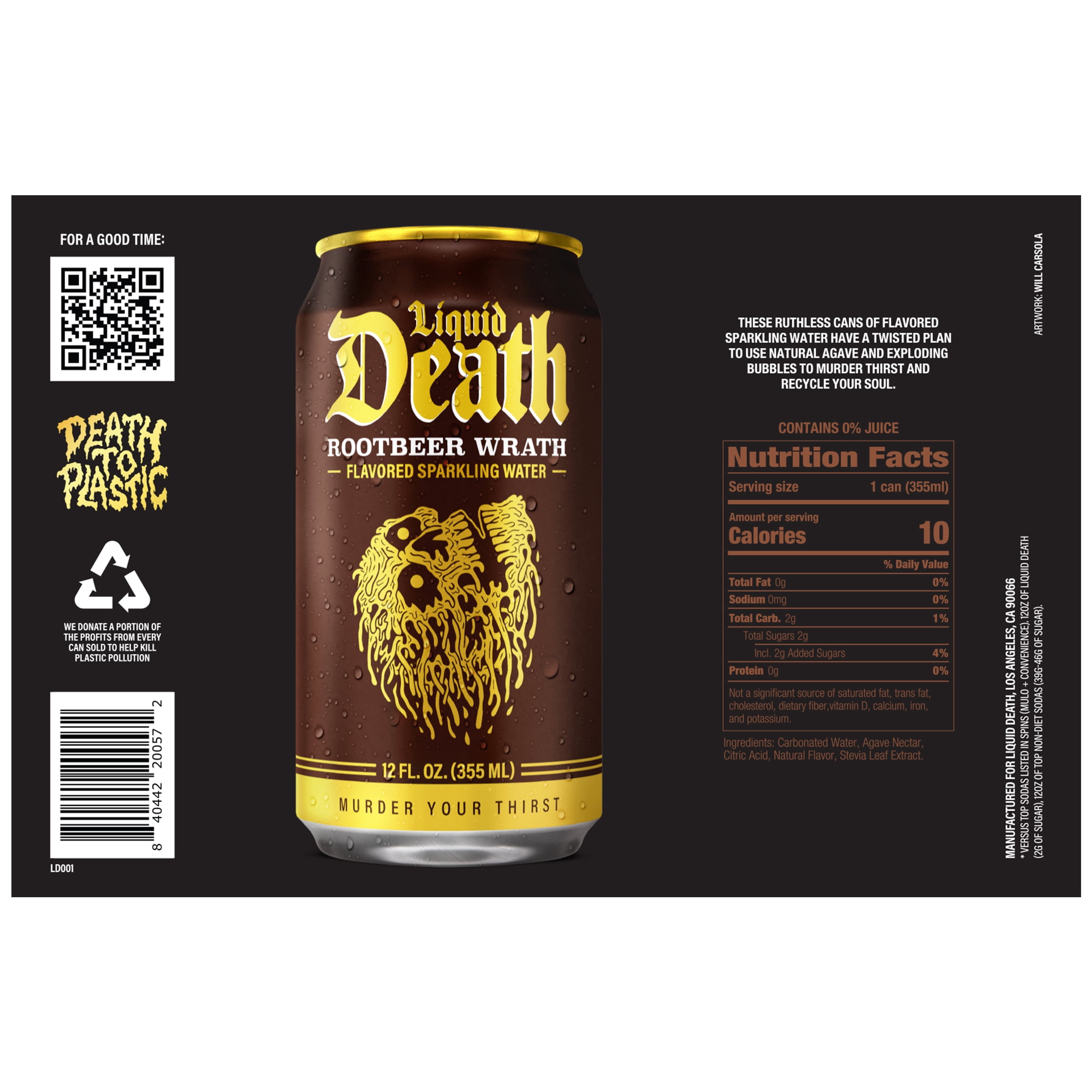 Liquid Death, Rootbeer Wrath, Soda-Flavored Sparkling Water, 6-Pack (12 fl oz Cans), Low Sugar, Huge Flavor and No Artificial Sweeteners