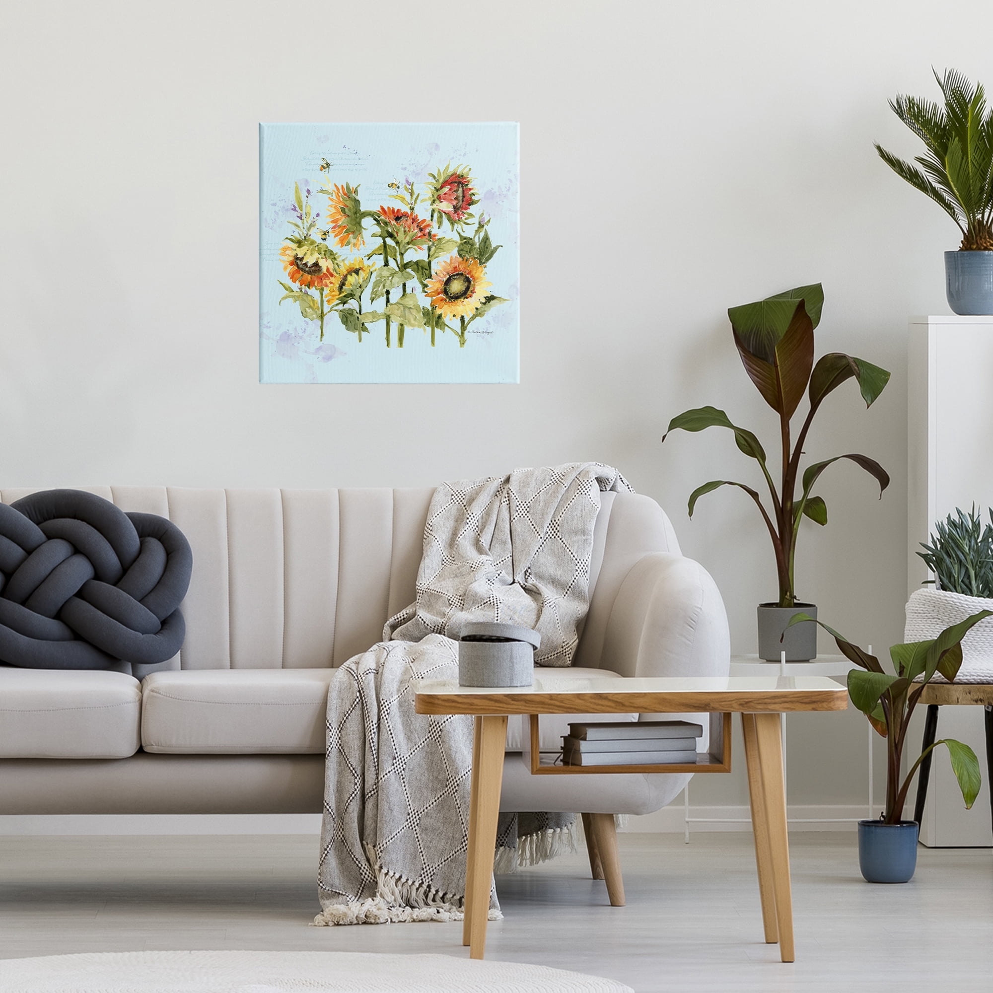Stupell Industries Sunflowers & Bee on Blue Canvas Wall Art, design by Susan Winget