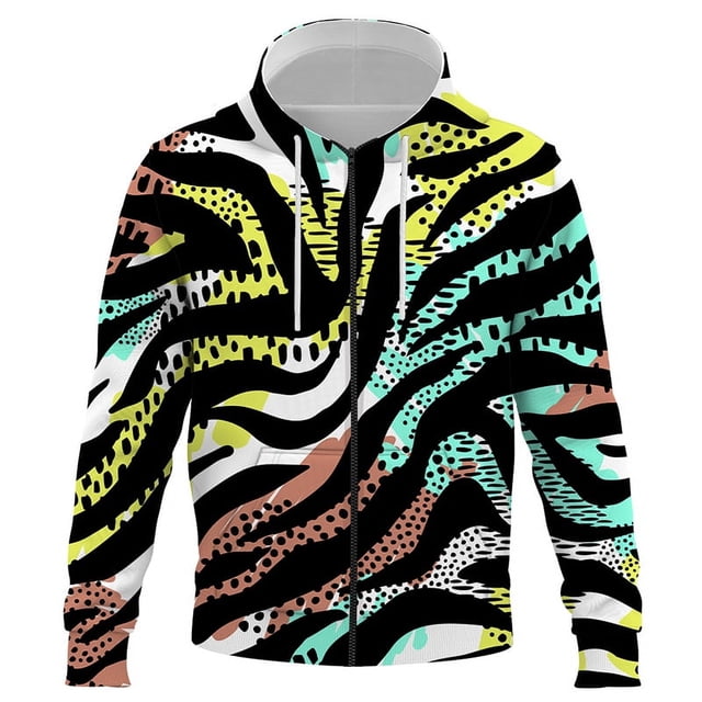 Sudadera con capucha y cremallera con estampado 3D de leopardo abstracto para hombre y mujer, estilo hip hop, para ocio