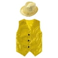 thumbnail image 3 of YEAHDOR Kids Boys Button Down Shiny Sequins Vest with Hat for Jazz Hip Hop Dance Performance Yellow 2-3, 3 of 7